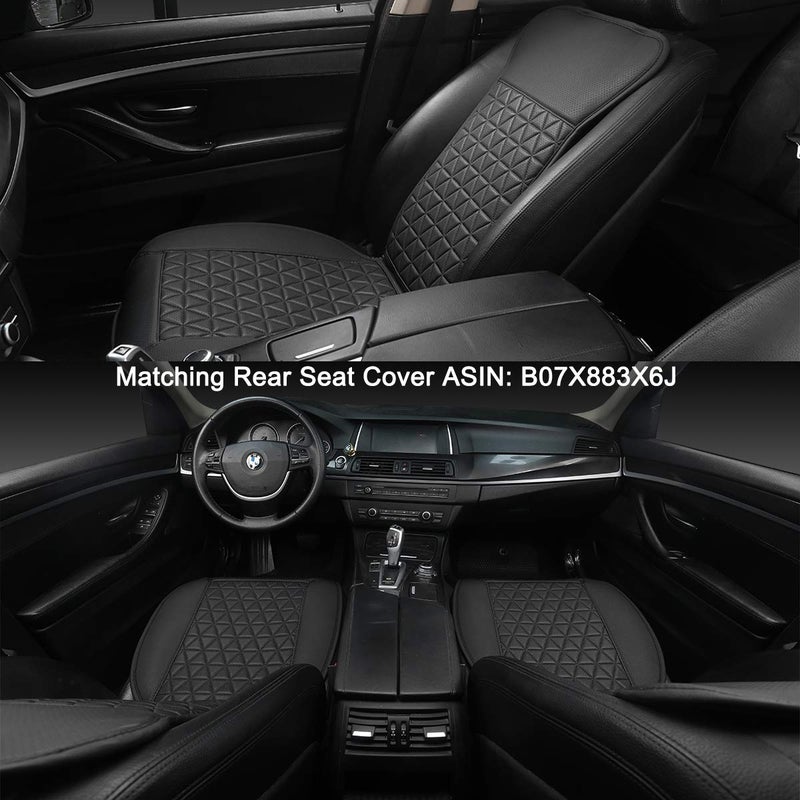 Black Panther 1 Pair Luxury PU Car Seat Covers Protectors for Front Seats, with Partial Backrest Coverage (Middle Part Only), Triangle Pattern, Compatible with 95% Cars - Black - Image 4